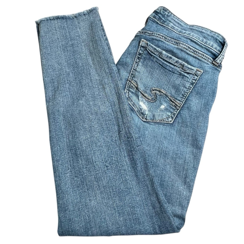 Silver Jeans Womens 29X28 Elyse Ankle Slim Distressed Medium Wash Low Rise Jeans